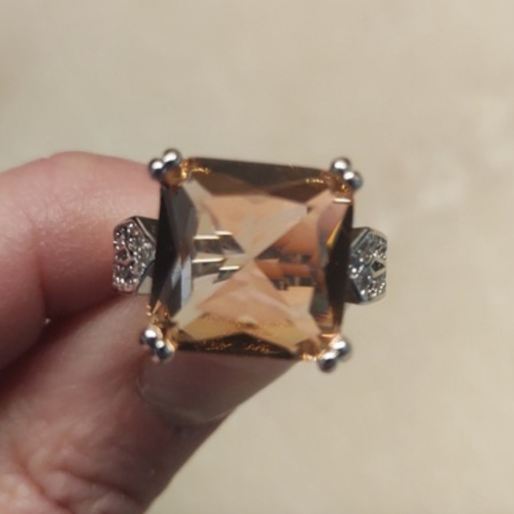 BOGO! Pink Sapphire and Crystal Princess Cut Solitaire Fine Silver Ring Sz 6